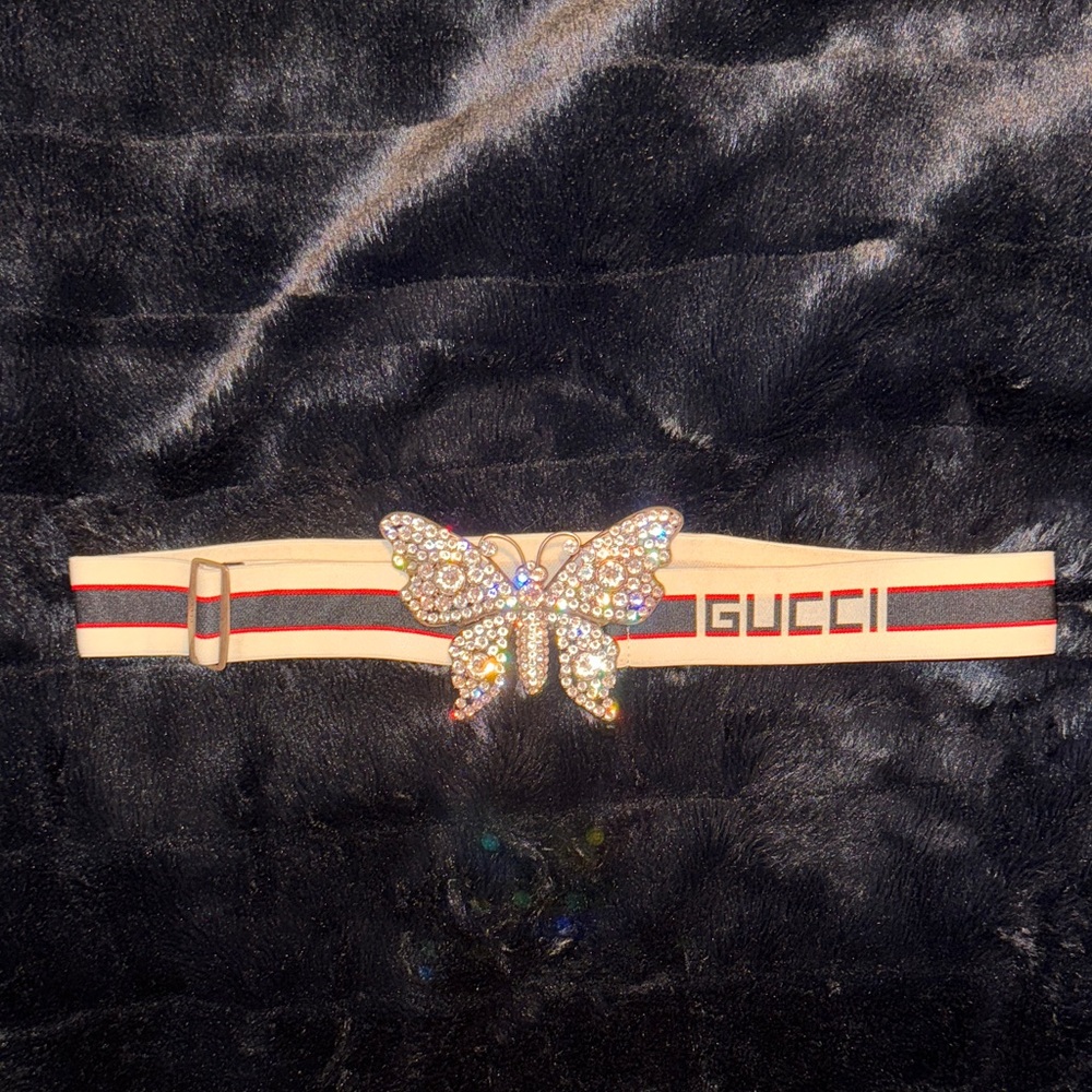 Gucci Beige and Black Crystal Butterfly Belt